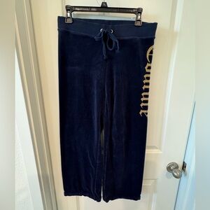 Vintage Juicy Couture Dark Blue Velour Pants with Gold Accents